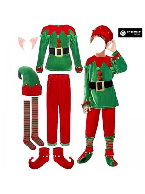 Vestito Costume Elfo Babbo Natale Bambini Adulti Cosplay Elf Suit ELF016